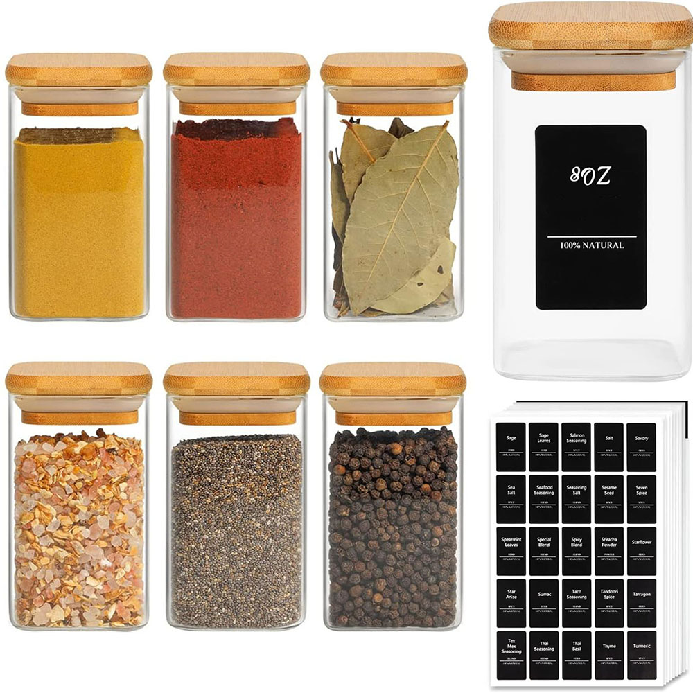 Mason Jar 8Oz - 대나무 뚜껑이 있는 유리 양념통, 8온스