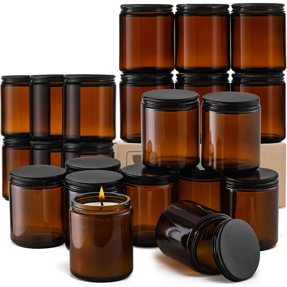 Mason Jar 8Oz - 8온스 앰버 유리병(검정색 뚜껑 포함) -