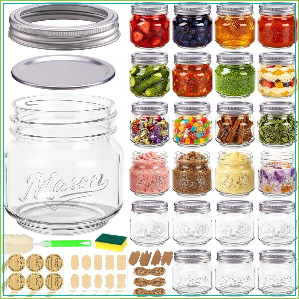 Mason Jar 8Oz - 8온스 메이슨 항아리(뚜껑 포함), 24개입 하프