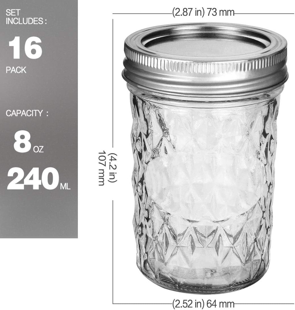 16개입 8온스 메이슨 항아리(일반 뚜껑 포함) 및 추 - Mason Jar 8Oz 리뷰 및 가격
